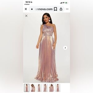 Fashion Nova Lavender Metallic Pleated One Shoulder Formal Dress, Size Large